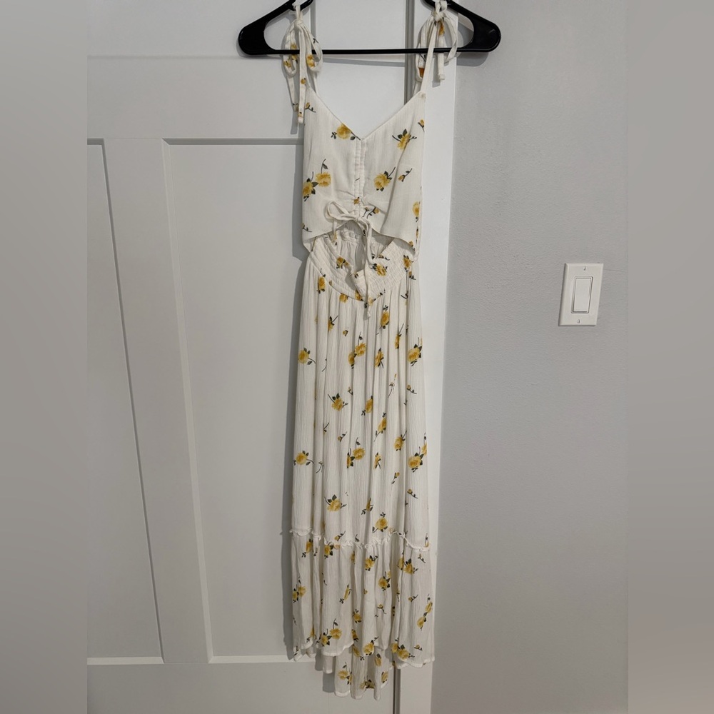 Floral White and Yellow Maxi Dress